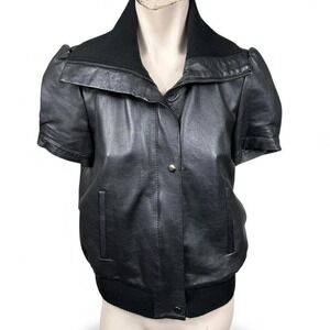 IRO Black Leather Short-Sleeve Jacket‎ – Size S